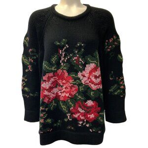 Lamberto Losani Black Cashmere Girocollo Floral Sweater